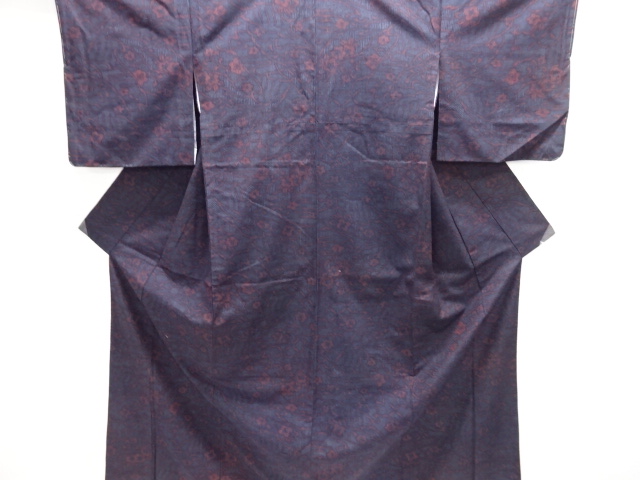 JAPANESE KIMONO / SILK / HAND WOVEN TSUMUGI / WOVEN FLORAL PLANTS